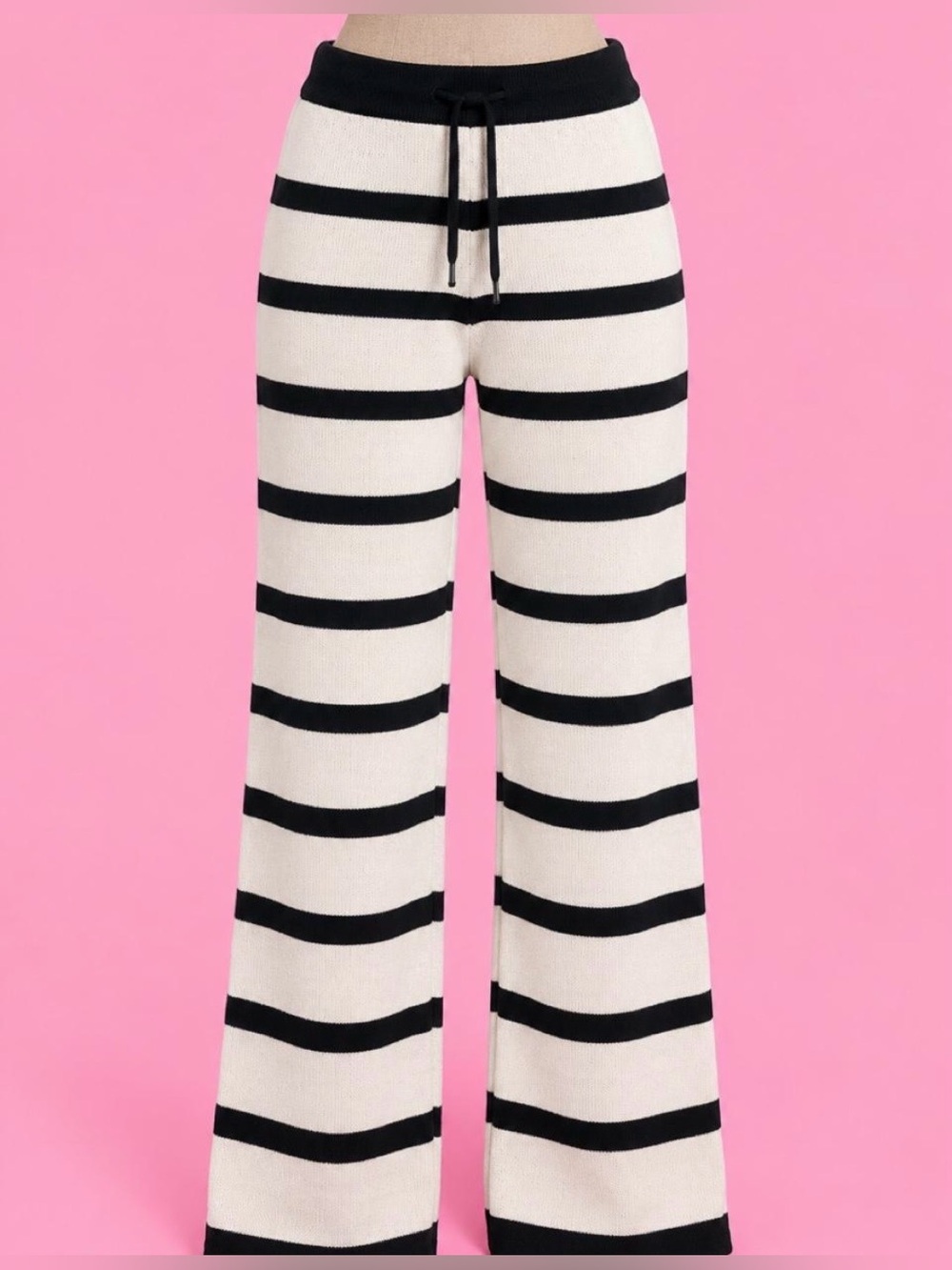 NWT Stellae Dux Striped Knit Wide-Leg Pants 🖤🤍 Size M